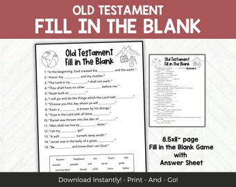 Old Testament Fill In The Blank Game, Sunday School Christian Youth Activity, Scripture Bible Study Worksheet LDS Seminary Bible Trivia Game