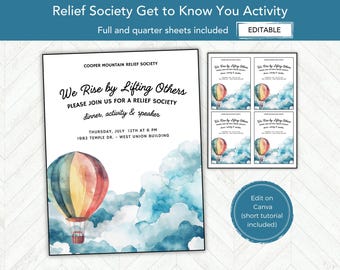We Rise By Lifting Others Relief Society Activity, EDITABLE RS Activity Invite Flier, LDS Service Activity or  Ministering Conference