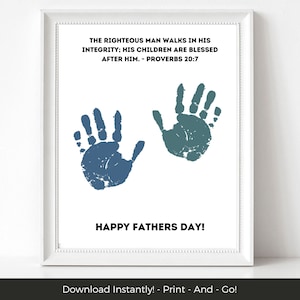 Carte de fête des pères imprimable empreinte de main chrétienne fête des pères, cadeau papa des enfants, verset de la Bible cadeau sentimental papa, écriture cadeau bricolage pour papa
