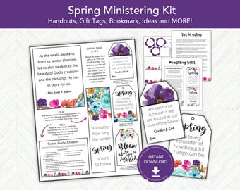 Kit de ministración de primavera, idea de regalo de la Sociedad de Socorro, folletos de ministración SUD, regalos para ministrar etiquetas de regalo de dulces SUD, imprimibles SUD