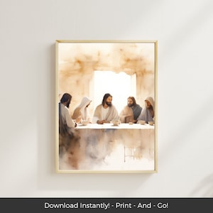 The Last Supper Wall Art Print, Modern Christian Art, Jesus Christ Artwork, LDS Printable Biblical Wall Art, Christian Watercolor Art