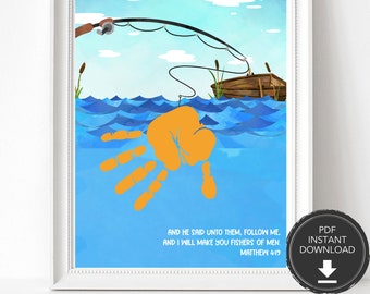 Fishers of Men Children's Bible Handprint Craft, Scripture Handprint Art, Christian Craft for Kids, Bible Craft, Bible Verse Art Activity