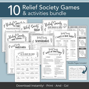 Paquete de juegos de actividades de la SOCIEDAD DE SOCORRO, actividades imprimibles, paquete imprimible para conocerse, juego imprimible LDS, Iglesia de Jesucristo 2024
