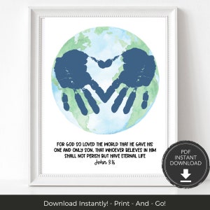 God So Loved the World Children&#39;s Bible Handprint Craft, Scripture Handprint Art, Christian Craft for Kids, Bible Craft Activity John 3:16