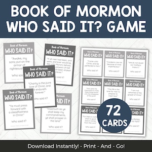 Book of Mormon Who Said It Game, LDS Scripture Quote Matching Cards, Youth Group, Seminary, Primary Activity, Printable LDS Game PDF