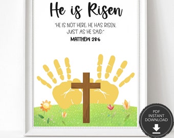 He is Risen Easter Children's Bible Handprint Craft, Scripture Handprint Art, Christian Craft for Kids, Bible Craft, Bible Art Activity