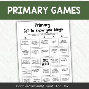 LDS Primary Activity, Easy LDS Printable Icebreaker Game, Activity Days Sunday School Primary Get to Know You Bingo, Conversation Starter