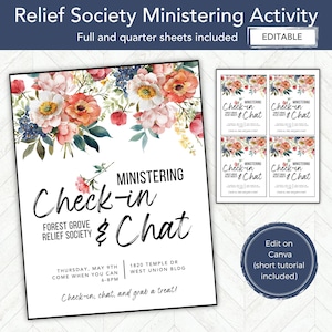 Ministering Relief Society Activity, EDITABLE Invitation Flier, LDS Activities Template, Young Womens, Youth, Stake or Ward Activity Idea