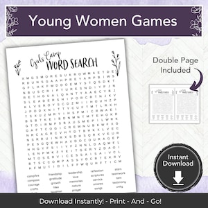 LDS Girls Camp Game Word Search Activities, LDS Young Women  Activity,  Easy LDS Printable Game Idea, Church of Jesus Christ Youth