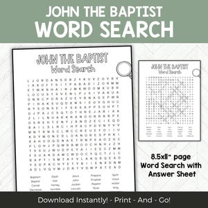 John the Baptist New Testament Bible Word Search, Bible Games, Sunday School Church Games, Youth Group Bible Study Printable Activity