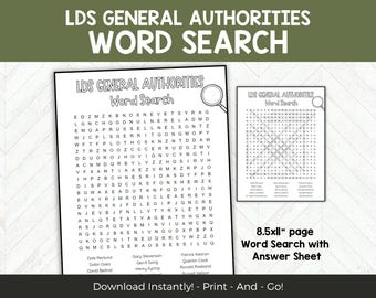 LDS General Authorities Word Search, General Conference Game For LDS Seminary Class Sunday School, Church History Activity For Teens Adults