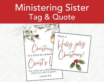 LDS Christmas Ministering Handout, Relief Society Gift Tag Printable, Christmas Ministering Gift, Sister Gift Idea, LDS Christmas Printable