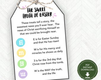The Easter Story Treat Idea, Holy Week for Kids, Christian Easter Activity, Holy Week Printable Easter Gift Tags, Easter Gift Tags