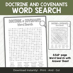 Doctrine and Covenants Word Search, D&C Game For LDS Seminary Class or Sunday School, Church History Activity For Teens Adults