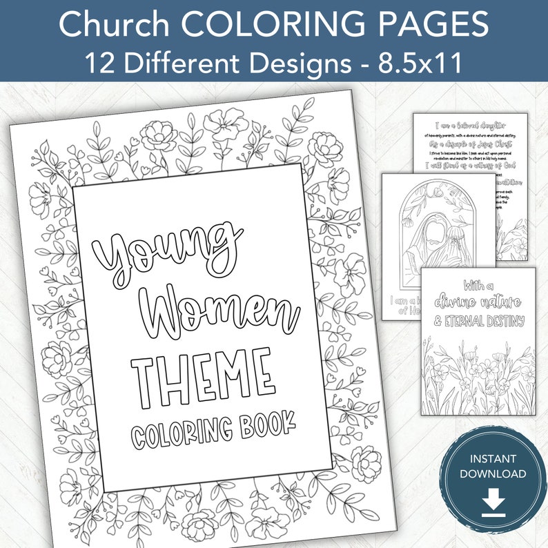 LDS Young Women Theme Coloring Book, Adult Coloring Pages, LDS