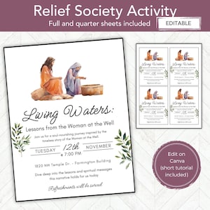 Woman at the Well Christ Centered Relief Society Activity Invitation Flier, LDS Activities Living Waters Ministering Conference Idea