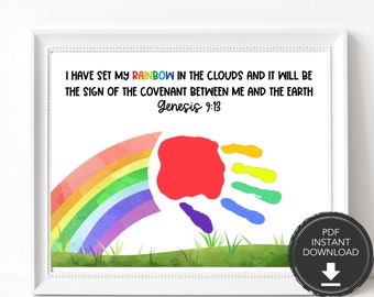Noah&#39;s Ark Rainbow Children&#39;s Bible Handprint Craft, Scripture Handprint Art, Christian Craft for Kids, Bible Craft, Bible Verse Activity