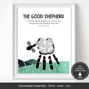 The Good Shepherd Childrens Bible Verse Handprint Craft, Christian Preschool Scripture Handprint Art Activity, Childrens Bible Activities