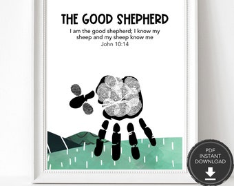 Il Buon Pastore, versetto della Bibbia per bambini, impronta della mano, attività artistica con impronta della mano per la scuola materna cristiana, attività bibliche per bambini
