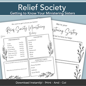 RELIEF SOCIETY Ministering Sister Survey, Ministering Get to Know you Printable, LDS Printable Ministering Idea, Church of Jesus Christ