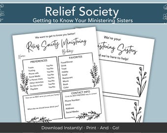 RELIEF SOCIETY Ministering Sister Survey, Ministering Get to Know you Printable, LDS Printable Ministering Idea, Church of Jesus Christ