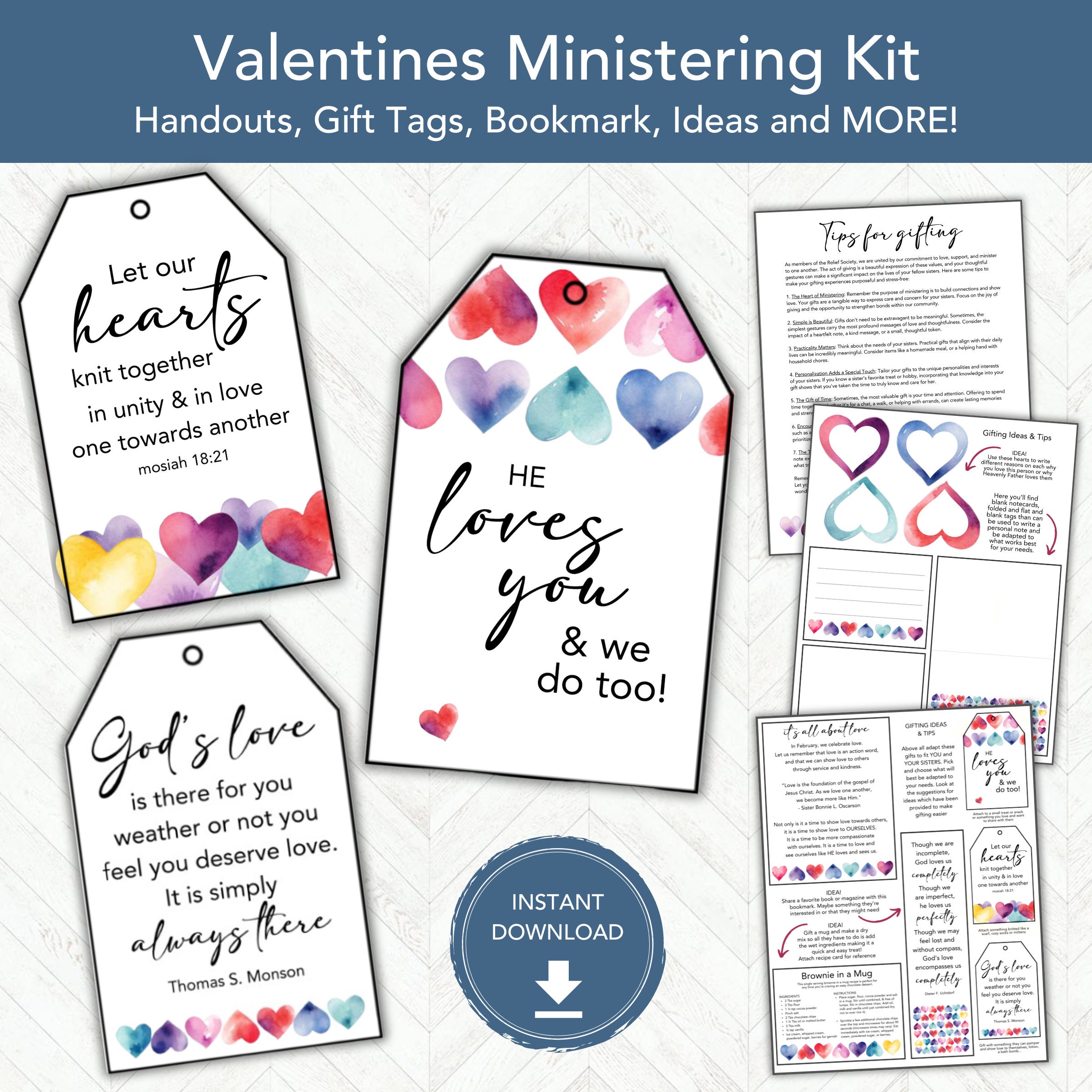 Valentines Ministering Kit, Relief Society Gift Idea, LDS Ministering Handouts, Gifts for ...