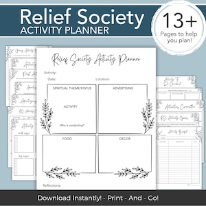 RELIEF SOCIETY Activity Planning Sheets, Activity Planner Instant Download, Relief Society Planner, LDS Printable