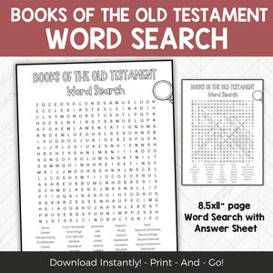 Old Testament Books of the Bible Word Search, Printable Bible Game, Sunday School Church Games, Youth Group Bible Study Printable Activity