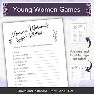 LDS Young Women  Activity,  Easy LDS Printable Game Idea, Church of Jesus Christ Youth, YW Girls Camp Game, Word Scramble