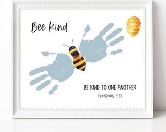 BEE Kind Printable Bible Verse Handprint Art, Handprint Craft, Christian Preschool Activity, Sunday School Scripture Kids Bible Activities