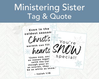 Winter LDS Ministering Handout Gift Tag Printable, LDS Relief Society Gift Tag, Easy Ministering Sister Gift Idea for Christmas