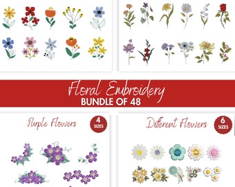 48 Flower Embroidery Files Package, Mini Flower Embroidery Design, Birth Month Flowers, Rose Embroidery Design, Pes,Dst etc Instant Download