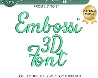 Embossi 3D Puff Font Machine Diseños de bordado, Diseños de alfabeto completo, Letras mayúsculas minúsculas, Fuente BX - 5 tamaños- Descarga instantánea