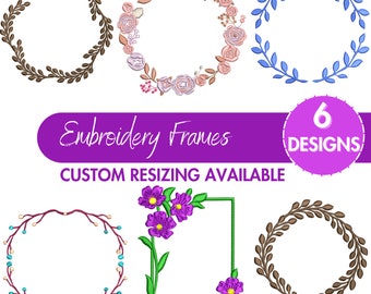 Monogram Frame embroidery designs, Embroidery Frames, Dainty Boho Heirloom flower circle frame, Machine Embroidery Designs, Instant Download