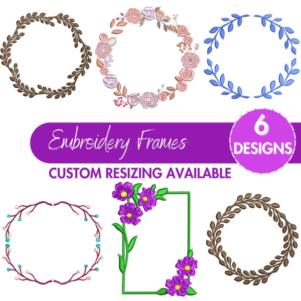 Monogram Frame embroidery designs, Embroidery Frames, Dainty Boho Heirloom flower circle frame, Machine Embroidery Designs, Instant Download