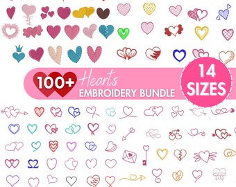 Herzen Stickerei, Mini Herzen, kleine Herzen Maschinenstickerei, Liebe, Herzformen, 14 Größen, Valentinstag, Sofort download
