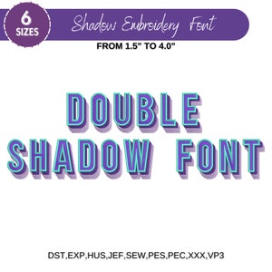 Shadow Font machine embroidery design, Block Shadow Font, Uppercase Letters, 3 Colors, PES DST etc - 6 sizes - Instant Download