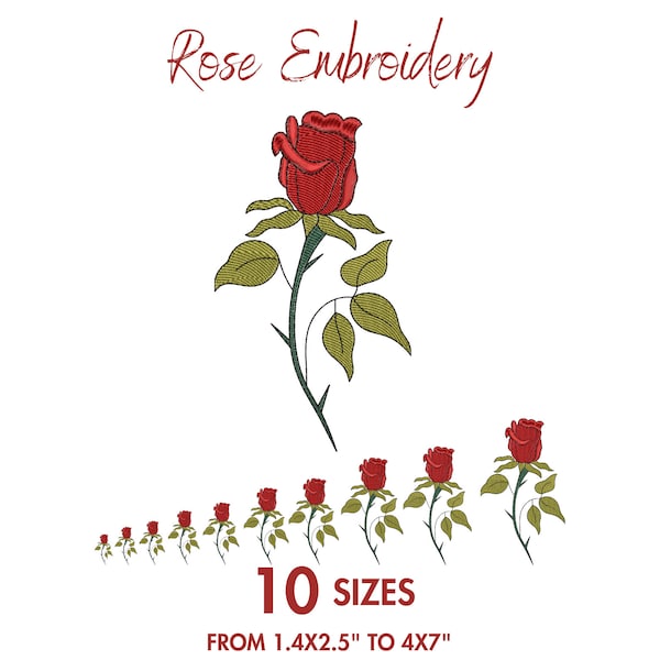 Rose Embroidery Design, Mini Rose Flower, Small Machine Embroidery, Flower embroidery design machine embroidery, 10 Sizes, Instant Download