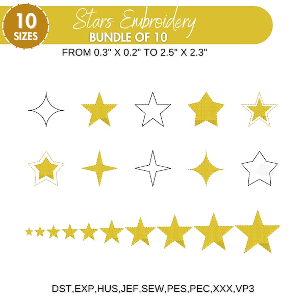 Mini Star Embroidery Designs, 10 Sizes, Small Star Embroidery File, Large Star Embroidery, Machine Embroidery Design, Instant Download