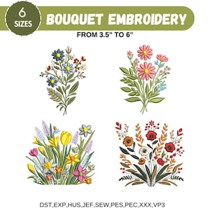 Wildblumen Wiese Maschinenstickerei, Strauß Wildblumen, Boho Blumen, Wildblumen Stickerei Bundle, 6 Größen, Instant Download