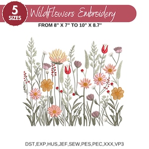 Wildflower Meadow Machine Embroidery Design, Botanical Wild Flowers, Boho Flower, Wildflower Embroidery Bundle, 5 Sizes, Instant Download