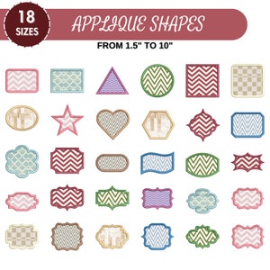 Shapes Applique Machine Embroidery designs, Frames Applique Design, Circle Triangle Rectangle, PES DST etc, 18 sizes - Instant Download