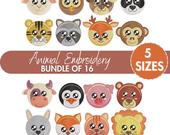 Safari Animals Embroidery Designs, Zoo Animal Machine Embroidery, Baby Girl Embroidery, Forest Animal, Farm Animal, 5 Sizes,Instant Download