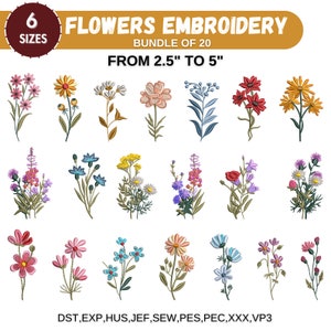 Flowers Machine Embroidery Designs, Mini Flower Designs, Birth Month Flowers, Botanical, Boho Floral Embroidery, 6 Sizes, Instant Download