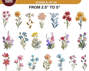 Flowers Machine Embroidery Designs, Mini Flower Designs, Birth Month Flowers, Botanical, Boho Floral Embroidery, 6 Sizes, Instant Download