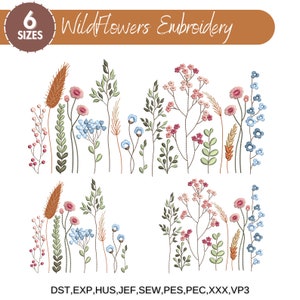 Wildflower Meadow Machine Embroidery Design, Boho Flower, Cottagecore Wild Flowers, Wildflower Embroidery Bundle, 6 Sizes, Instant Download