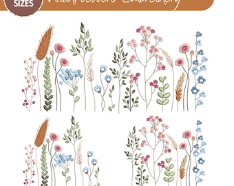 Wildflower Meadow Machine Borduurontwerp, Boho Flower, Cottagecore Wilde Bloemen, Wildflower Borduurbundel, 6 maten, Instant Download