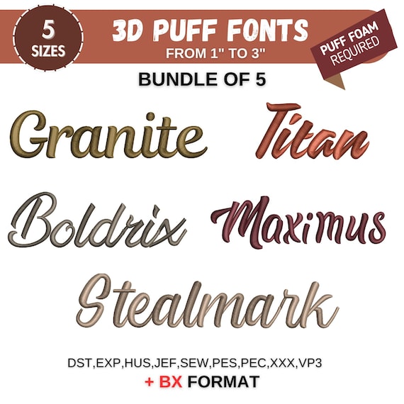 3D Puff Font Machine Embroidery Designs Bundle, Full Alphabet Designs, Uppercase Lowercase Letters, BX Font - 5 sizes- Instant Download