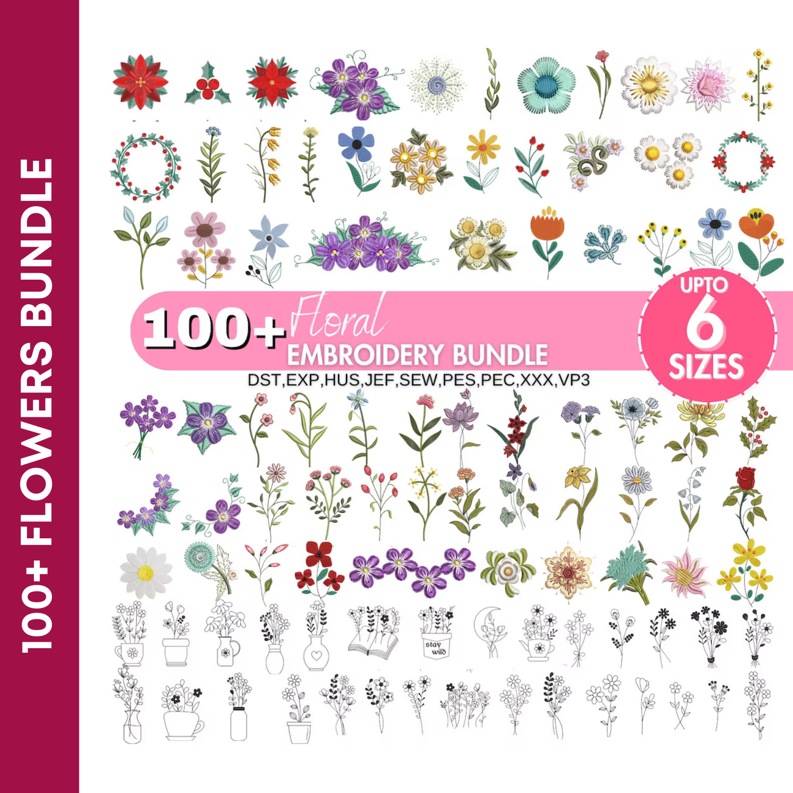 Full Shop Machine Embroidery Designs, Flowers, Fonts, Wild Flowers ...