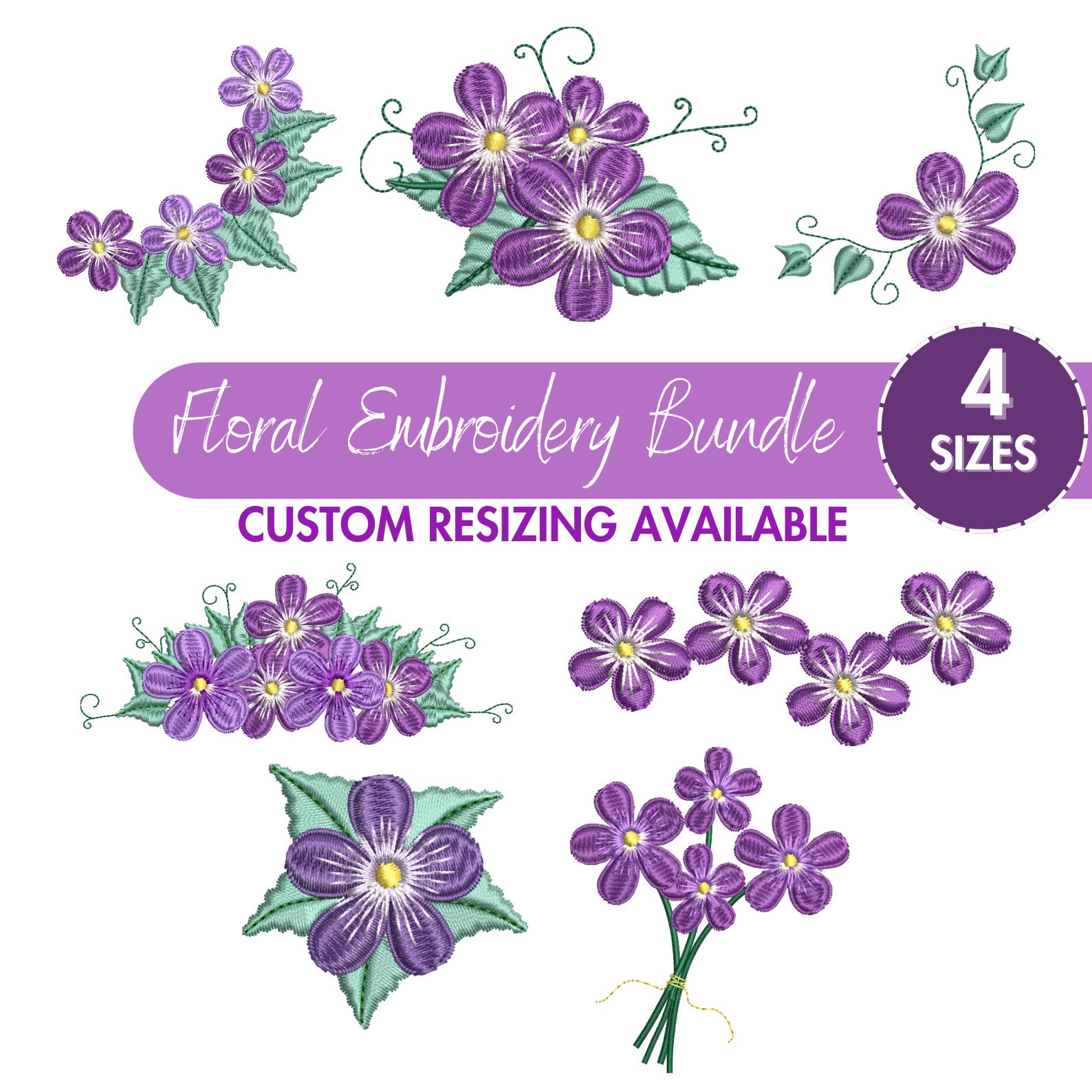 Purple Flower Machine Embroidery Designs, Autumn Embroidery File, Boho ...